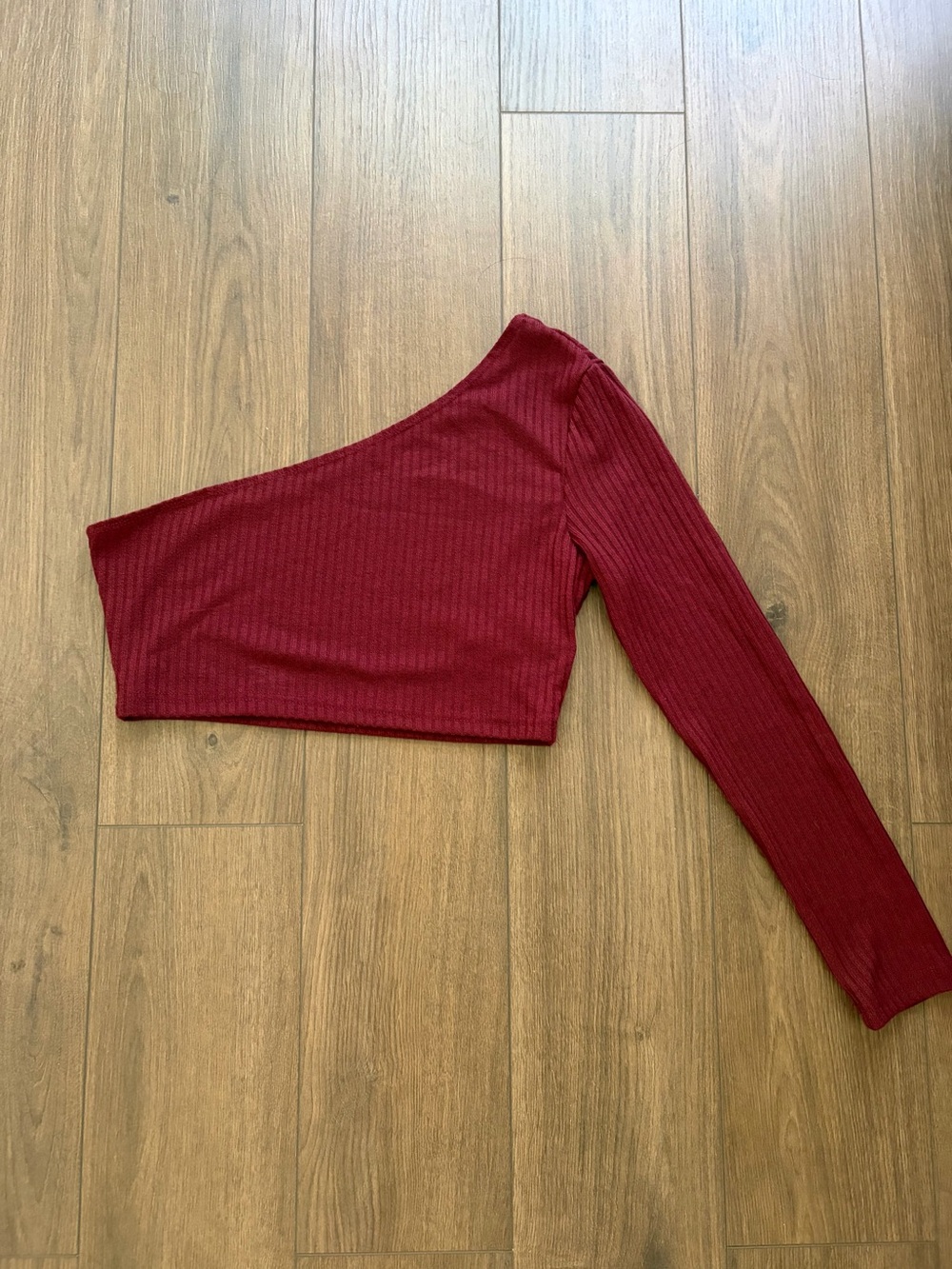 SHEIN One-Shoulder Ribbed Crop Top - Burgundy